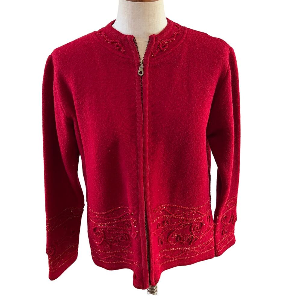 Coldwater Creek Embroidered Boiled Wool Short Jacket Red M